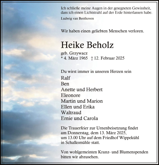 Traueranzeige von Heike Beholz von WA