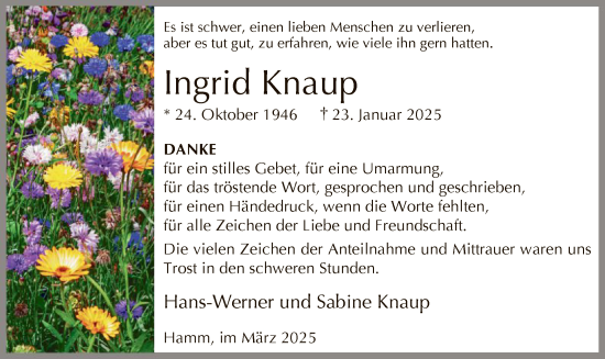 Traueranzeige von Ingrid Knaup von WA