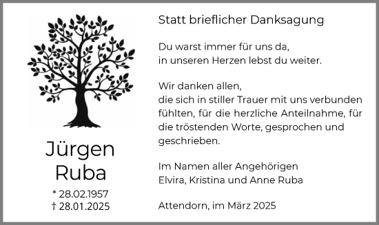 Traueranzeige von Jürgen Ruba von WA
