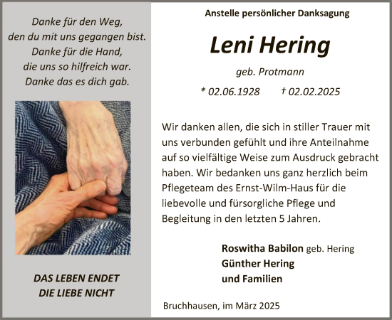 Traueranzeige von Leni Hering von WA