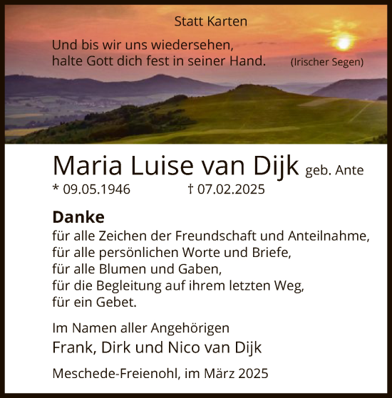 Traueranzeige von Maria Luise van Dijk von WA