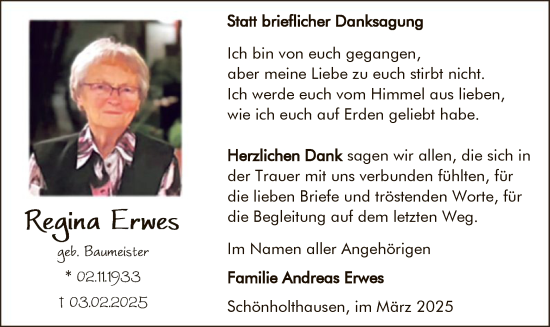 Traueranzeige von Regina Erwes von WA
