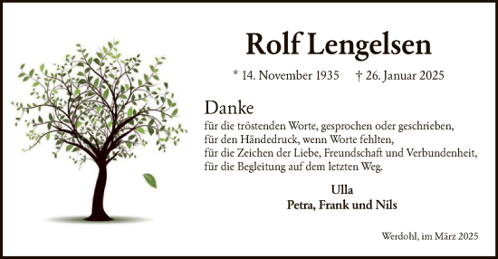 Traueranzeige von Rolf Lengelsen von WA