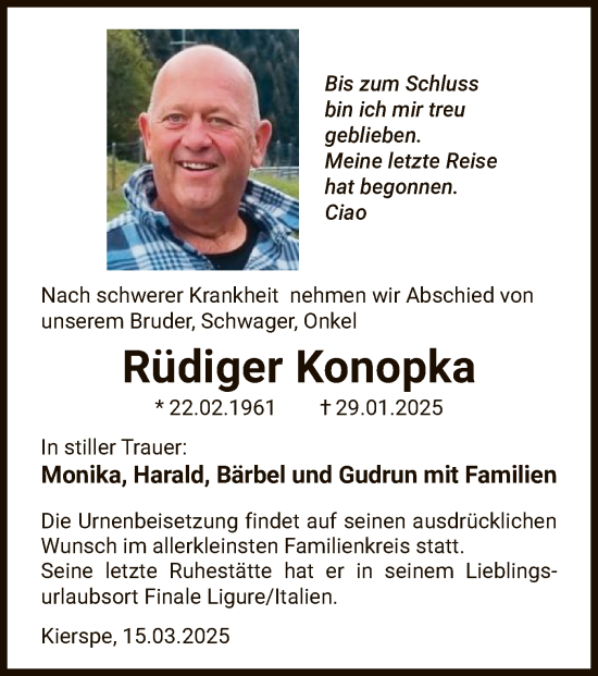 Traueranzeige von Rüdiger Konopka von WA