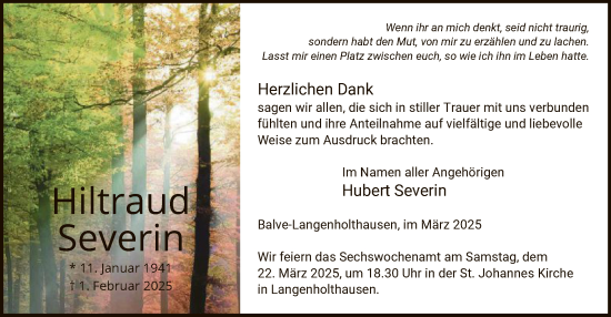 Traueranzeige von Severin, Hiltraud von WA