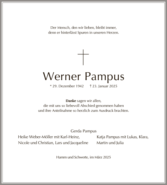 Traueranzeige von Werner Pampus von WA