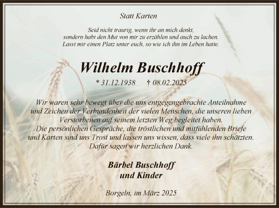 Traueranzeige von Wilhelm Buschhoff von WA