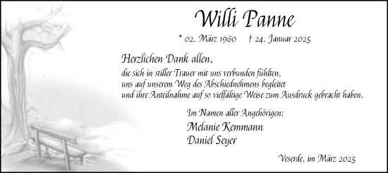 Traueranzeige von Willi Panne von WA