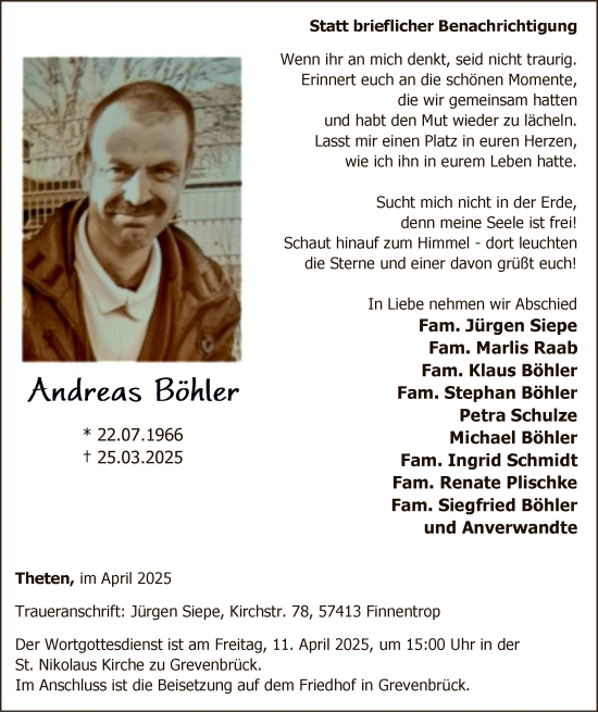 Traueranzeige von Andreas Böhler von WA