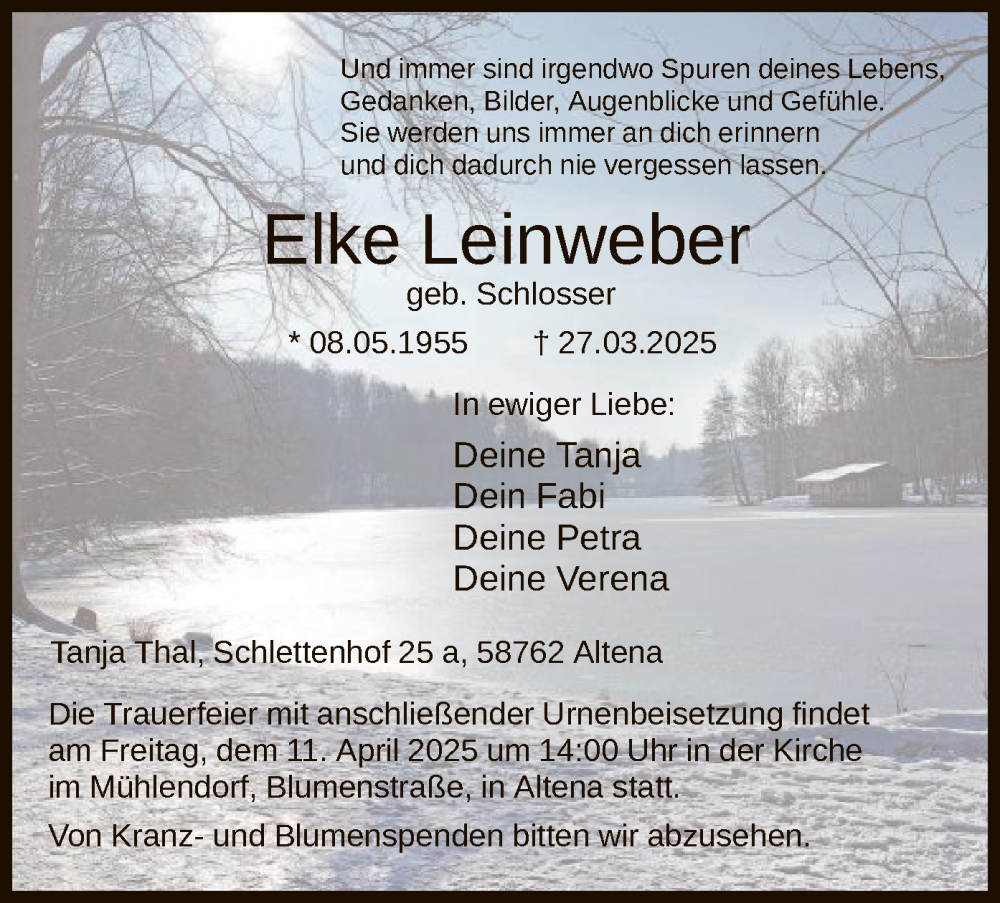  Traueranzeige für Elke Leinweber vom 05.04.2025 aus WA