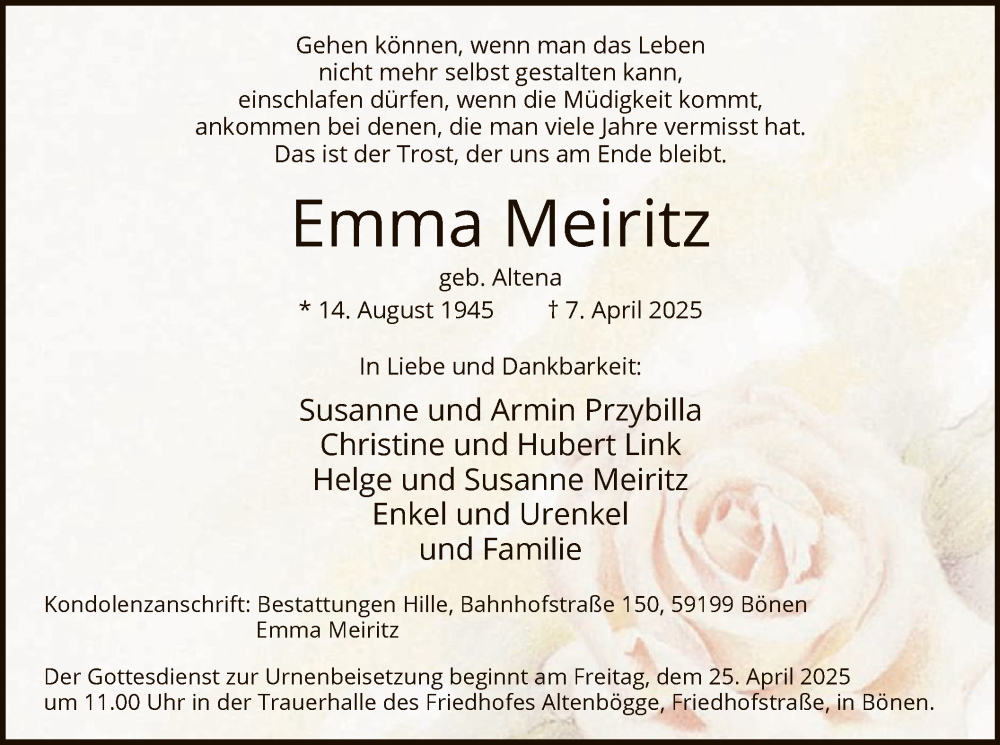  Traueranzeige für Emma Meiritz vom 12.04.2025 aus WA