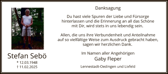 Traueranzeige von Stefan Sebö von WA