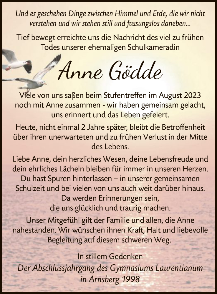  Traueranzeige für Anne Gödde vom 31.05.2025 aus HASK