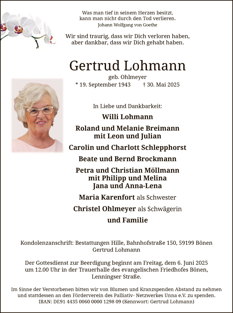  Traueranzeige für Gertrud Lohmann vom 04.06.2025 aus HAWA