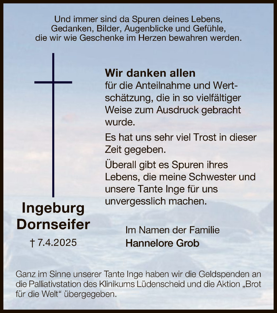  Traueranzeige für Ingeburg Dornseifer vom 18.06.2025 aus HALN