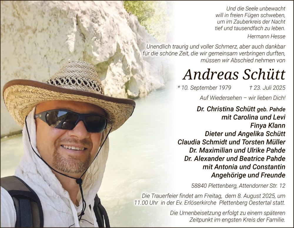  Traueranzeige für Andreas Schütt vom 25.07.2025 aus HALN