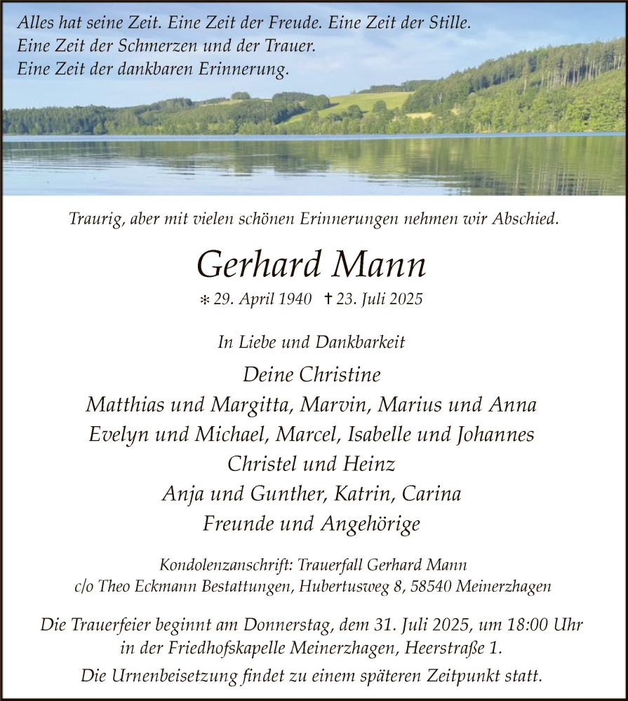  Traueranzeige für Gerhard Mann vom 26.07.2025 aus HALN