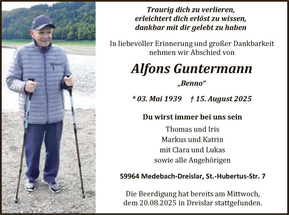  Traueranzeige für Alfons Guntermann vom 23.08.2025 aus HASK