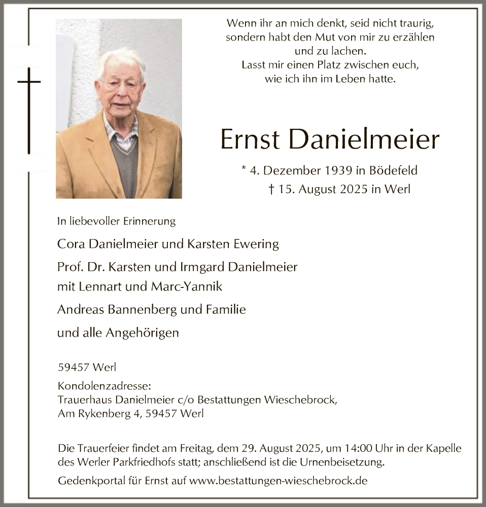 Traueranzeige für Ernst Danielmeier vom 23.08.2025 aus HASO