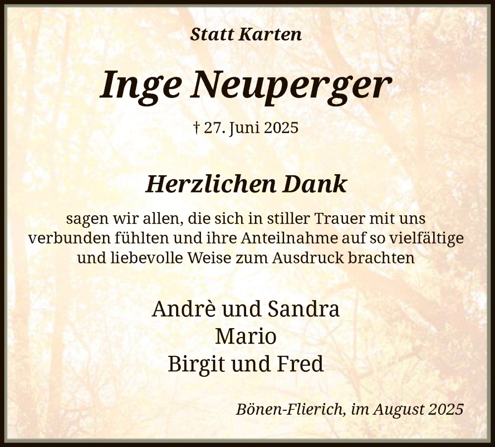  Traueranzeige für Inge Neuperger vom 30.08.2025 aus HAWA