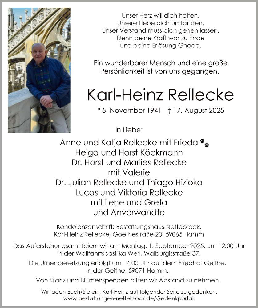  Traueranzeige für Karl-Heinz Rellecke vom 23.08.2025 aus HAWA