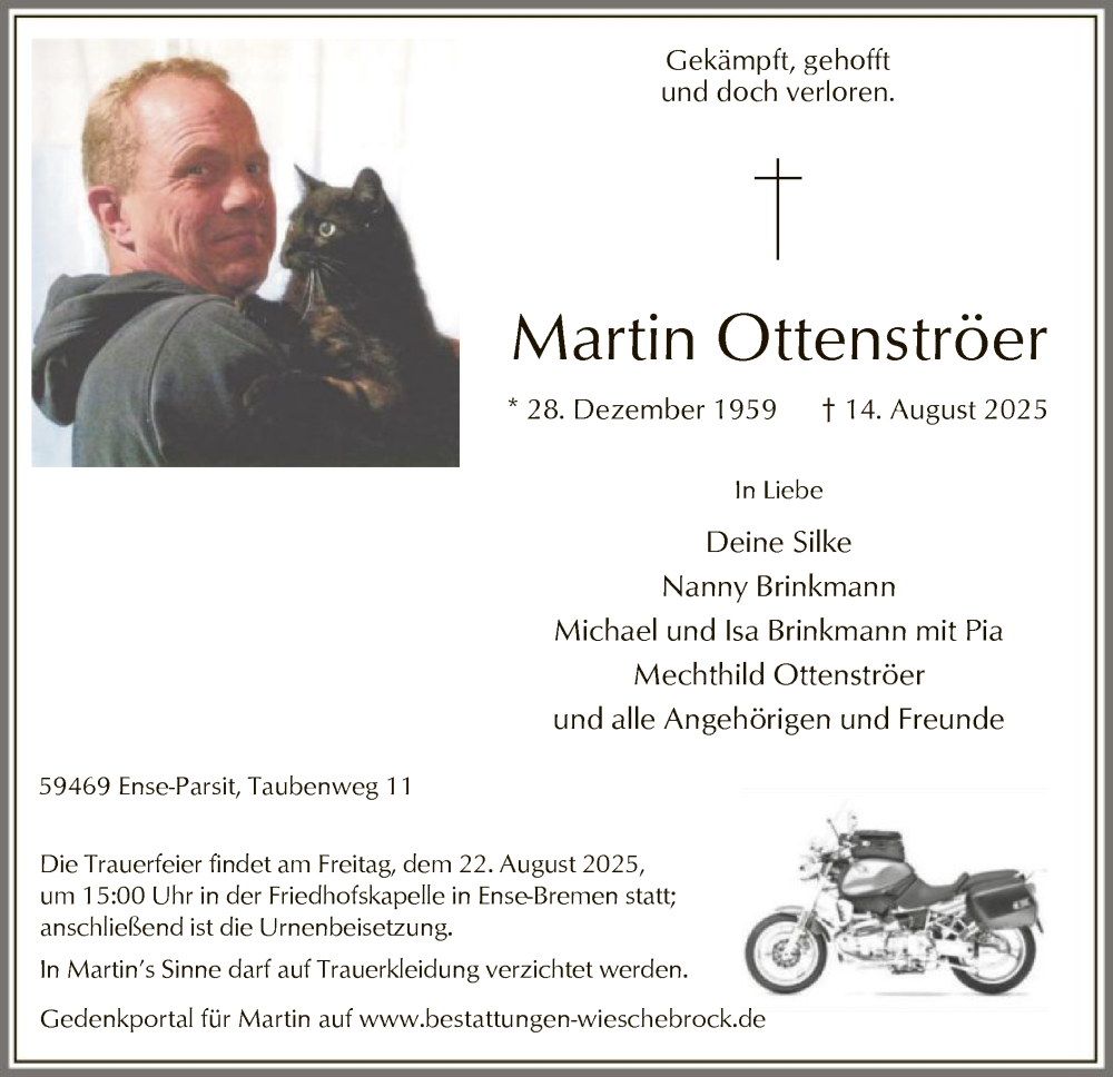  Traueranzeige für Martin Ottenströer vom 19.08.2025 aus HASO