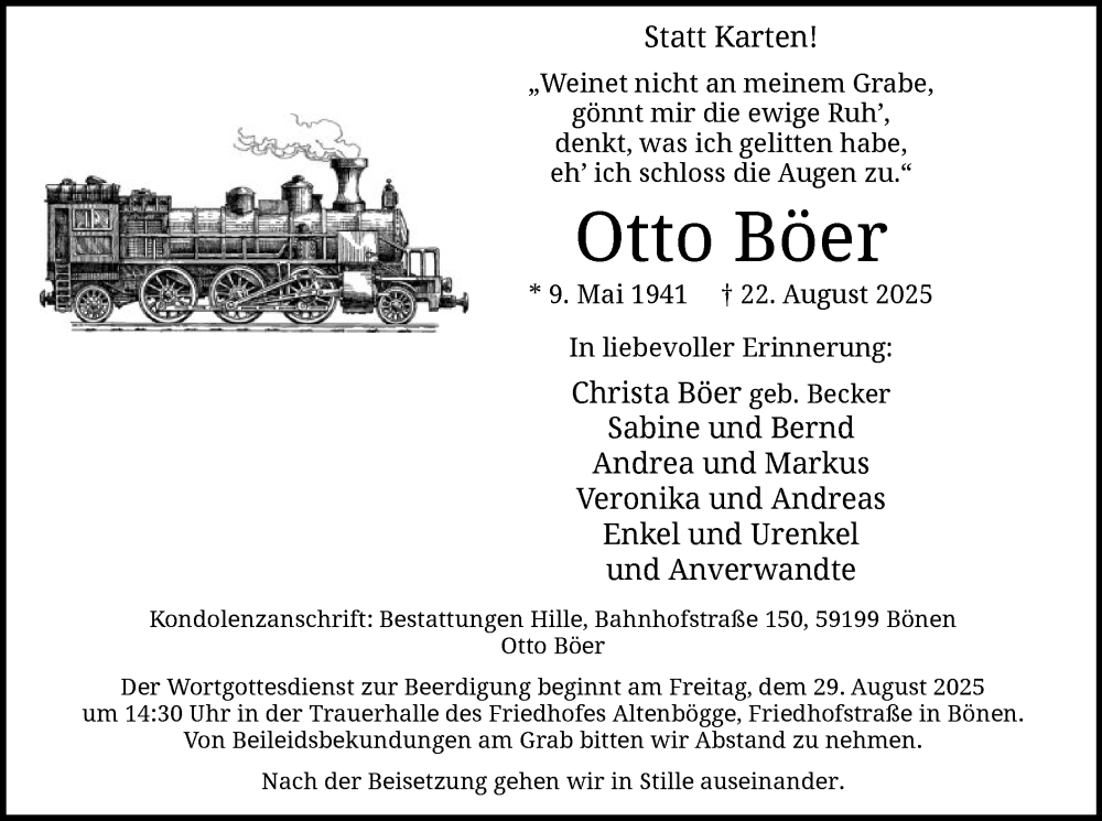  Traueranzeige für Otto Böer vom 27.08.2025 aus HAWA