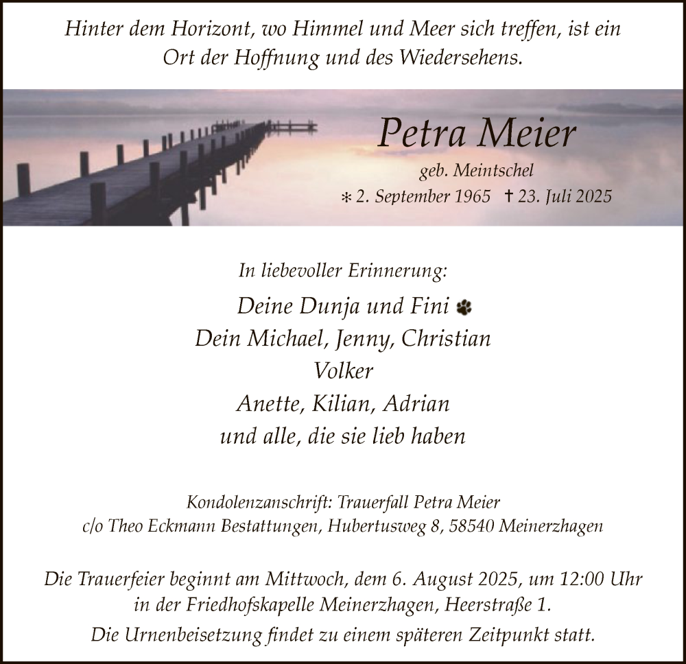  Traueranzeige für Petra Meier vom 02.08.2025 aus HALN