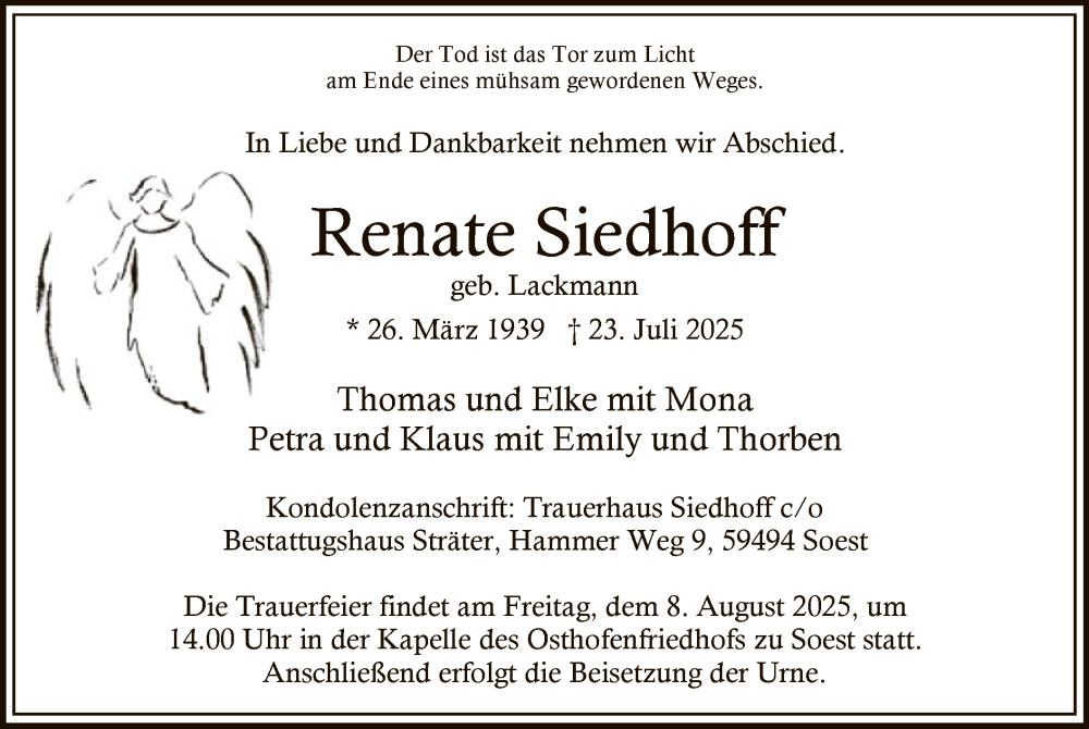  Traueranzeige für Renate Siedhoff vom 02.08.2025 aus HASO
