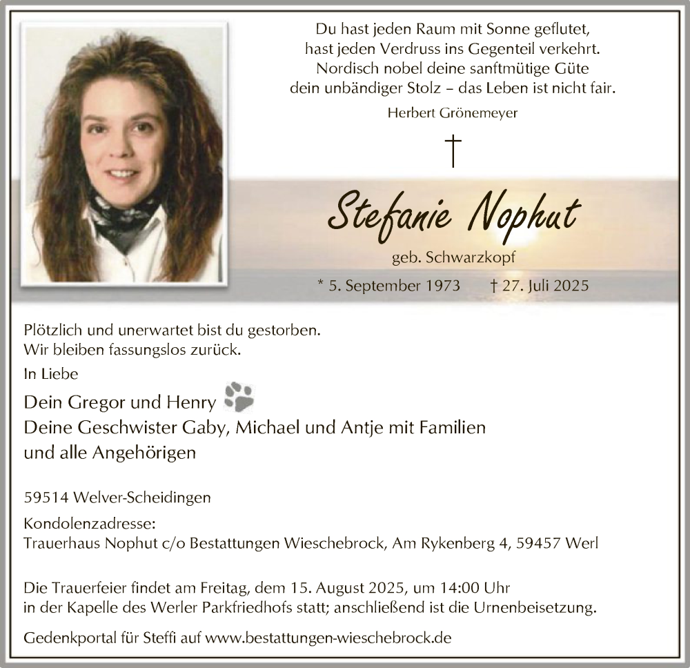  Traueranzeige für Stefanie Nophut vom 02.08.2025 aus HASO