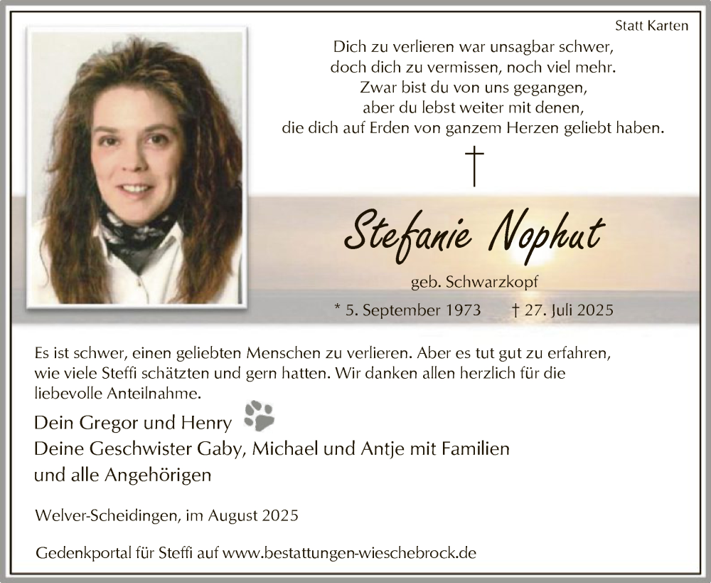  Traueranzeige für Stefanie Nophut vom 30.08.2025 aus HASO