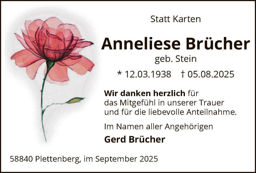  Traueranzeige für Anneliese Brücher vom 20.09.2025 aus HALN