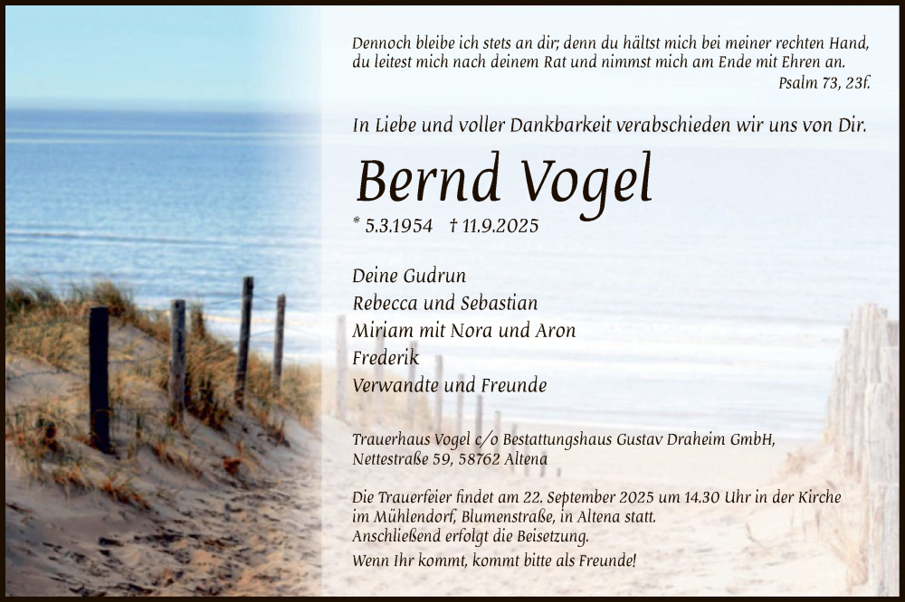  Traueranzeige für Bernd Vogel vom 17.09.2025 aus HALN