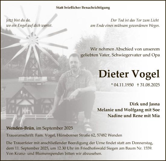 Traueranzeige von Dieter Vogel von HASK