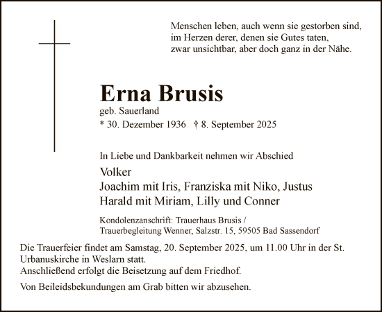 Traueranzeige von Erna Brusis von HASO