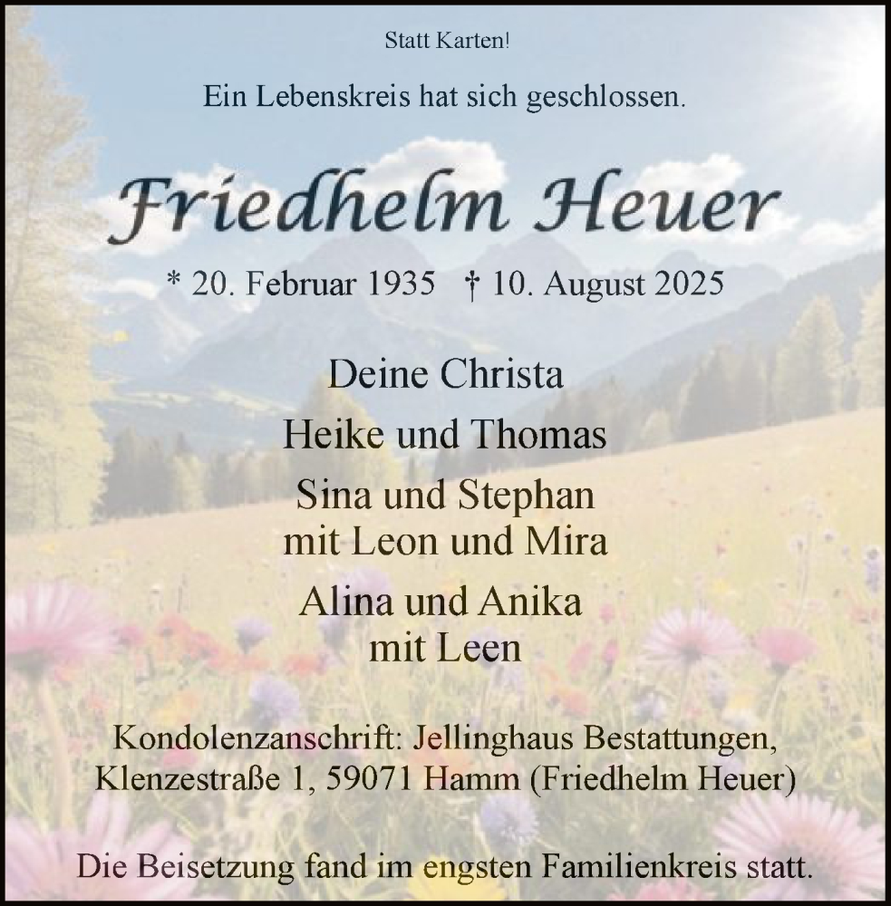  Traueranzeige für Friedhelm Heuer vom 06.09.2025 aus HAWA