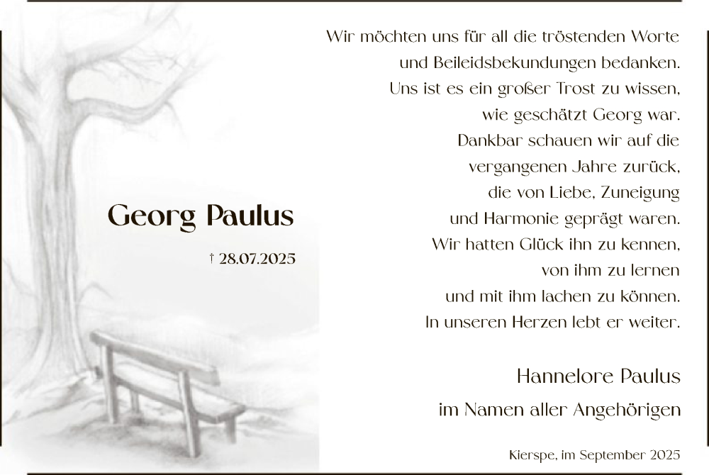  Traueranzeige für Georg Paulus vom 27.09.2025 aus HALN
