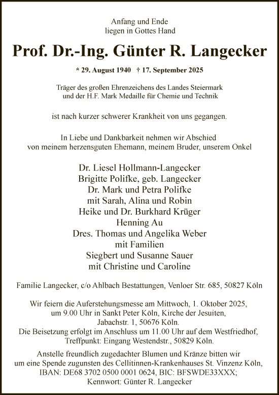 Traueranzeige von Günter R. Langecker von HALN