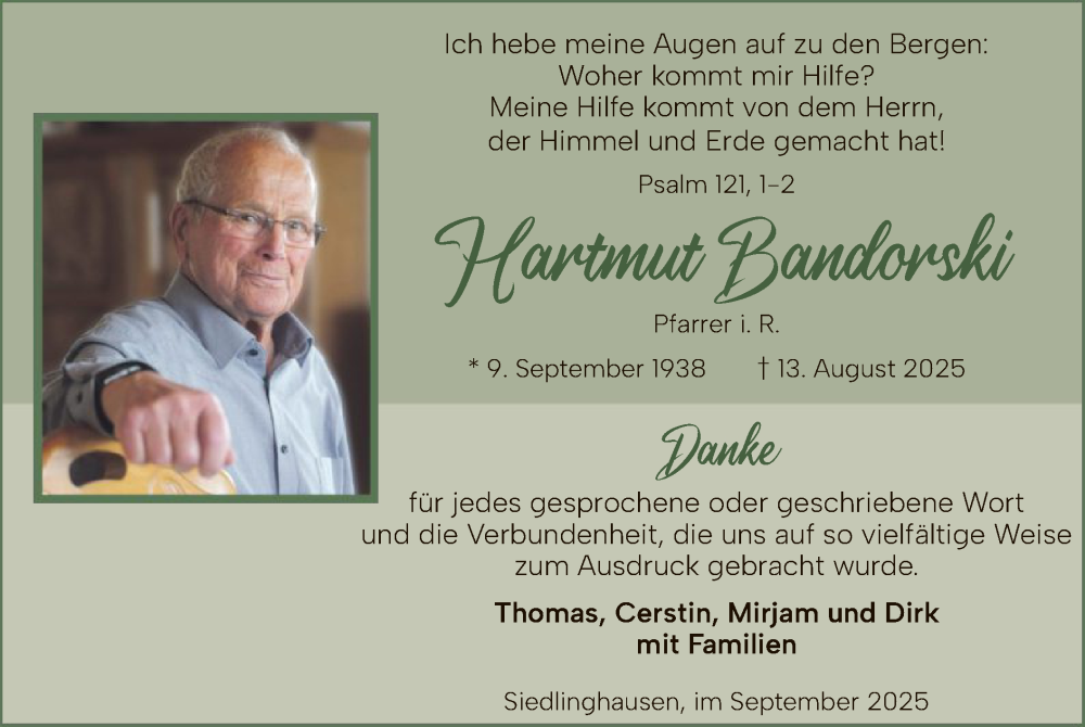  Traueranzeige für Hartmut Bandorski vom 20.09.2025 aus HASK