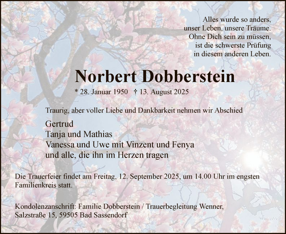  Traueranzeige für Norbert Dobberstein vom 06.09.2025 aus HASO