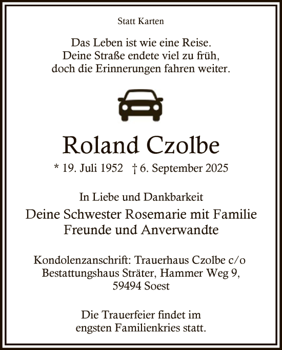 Traueranzeige von Roland Czolbe von HASO