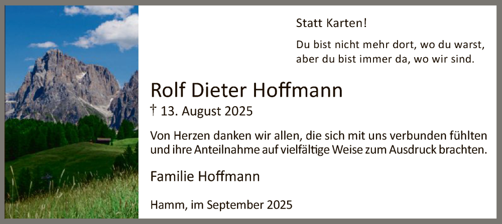  Traueranzeige für Rolf Dieter Hoffmann vom 27.09.2025 aus HAWA