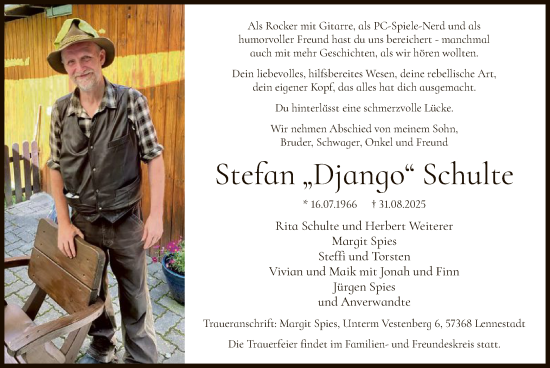 Traueranzeige von Stefan Schulte von HASK
