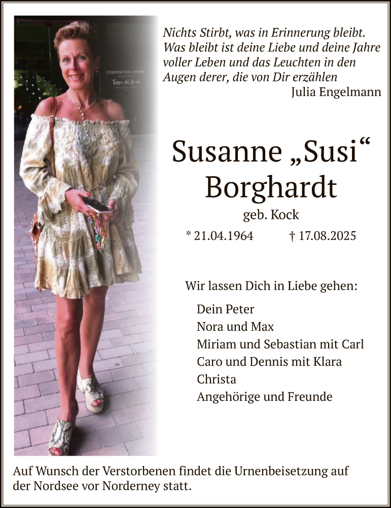  Traueranzeige für Susanne Borghardt vom 13.09.2025 aus HALN