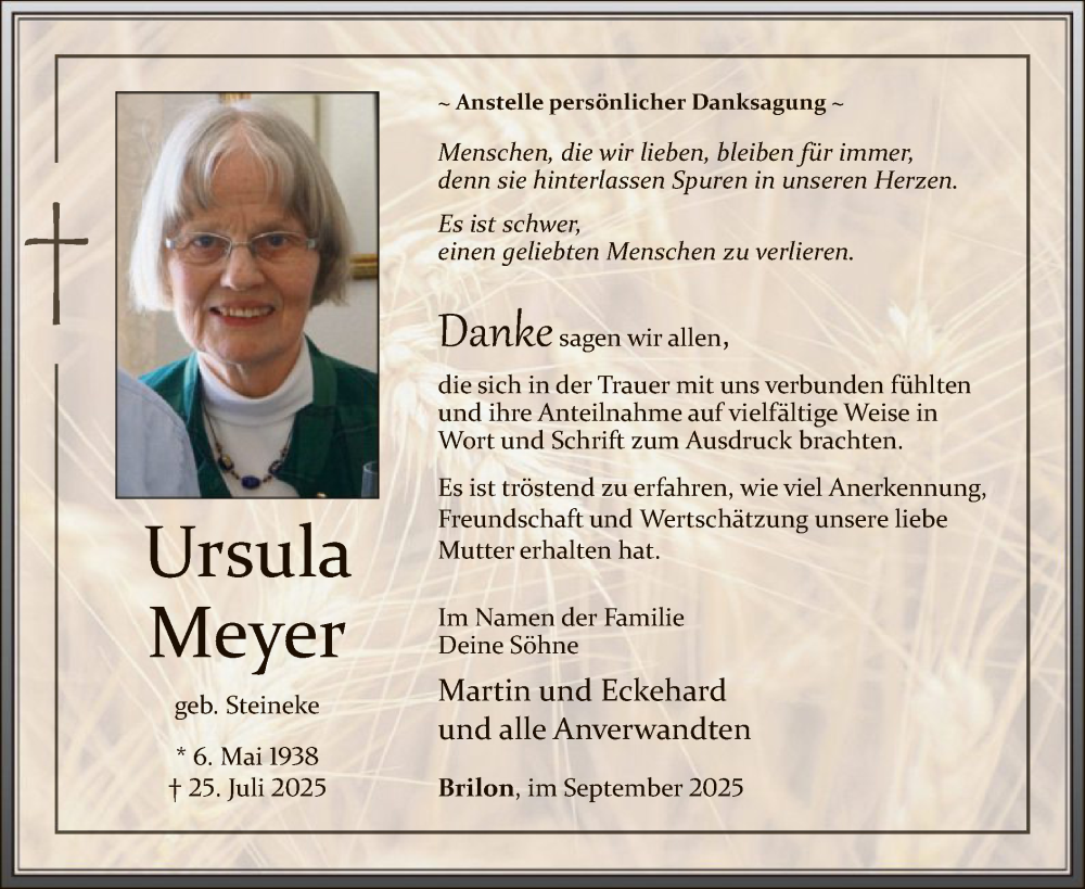  Traueranzeige für Ursula Meyer vom 20.09.2025 aus HASK