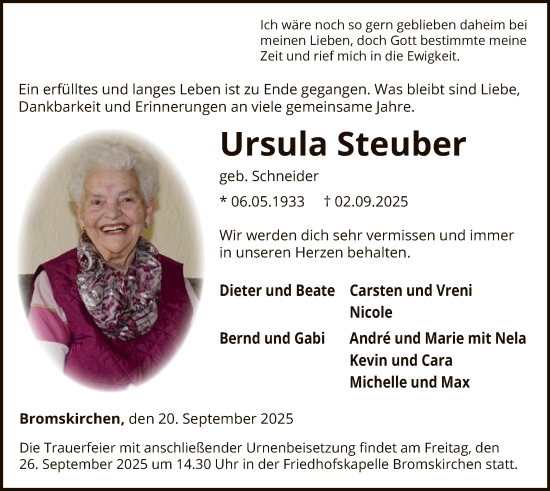 Traueranzeige von Ursula Steuber von HASK