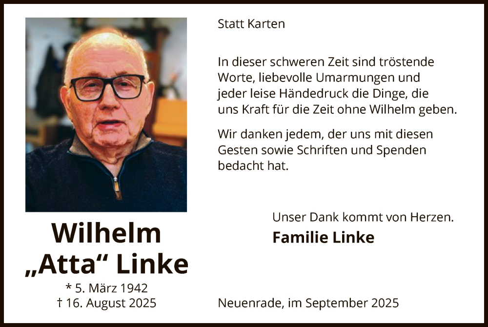  Traueranzeige für Wilhelm Linke vom 20.09.2025 aus HALN