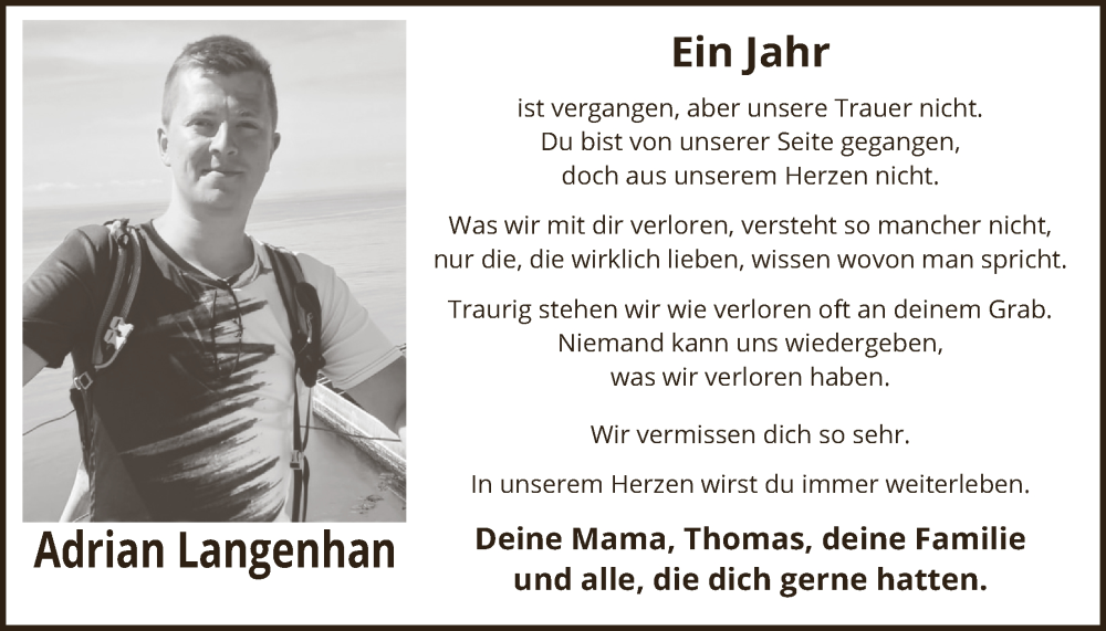  Traueranzeige für Adrian Langenhan vom 09.01.2026 aus 