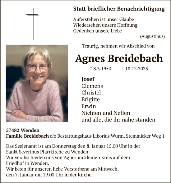 Traueranzeige von Agnes Breidebach von HASK