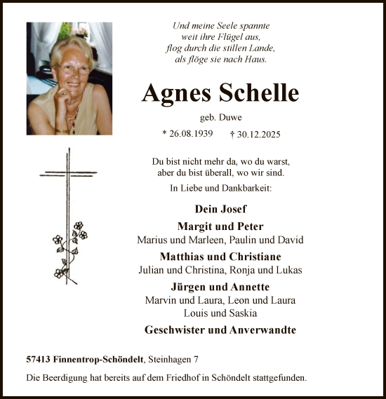 Traueranzeige von Agnes Schelle von HASK